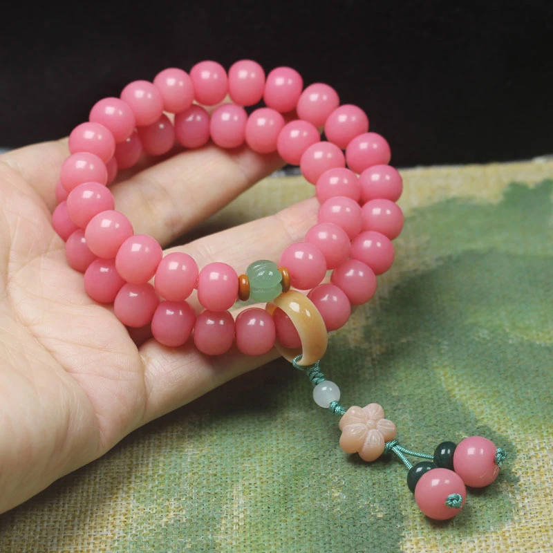 

Браслет Будды из бусин Бодхи цвета розовой розы, унисекс-подарок, ювелирное украшение из бусин Бодхи с белым нефритом для молитв