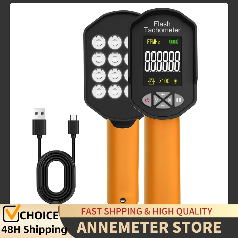 

LED Stroboscope, RPM Meter 60-100000RPM, Rechargeable Handheld Tachometer, Non Contact Strobe Tachometer with 16 LED Adjustable