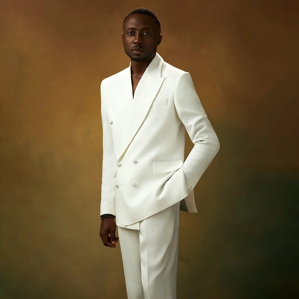 

Высококачественные мужские костюмы на свадьбу, двубортный пик с лацканами, приталенный крой, куртка, брюки, полный комплект, одежда высокого качества Terno