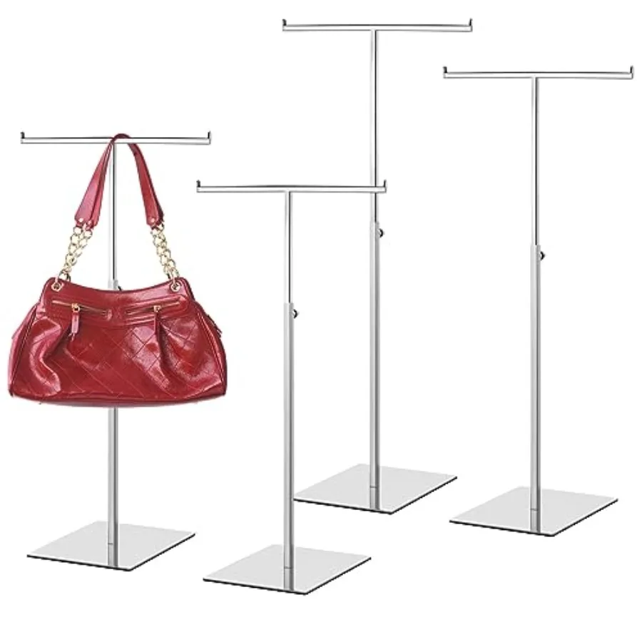 

4 Pcs Tabletop Purse Display Stand Metal T Bar Handbag Display Stand Holder Adjustable Height Double Hook Hanging Jewelry Stand