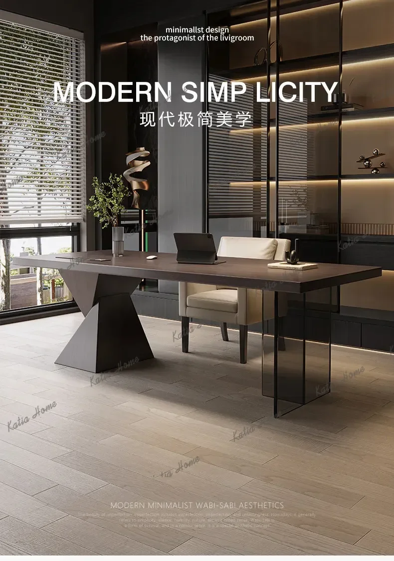YJ Italian minimalist desk electric minimalist high-end living room solid wood desk worktable acrylic suspension household brain