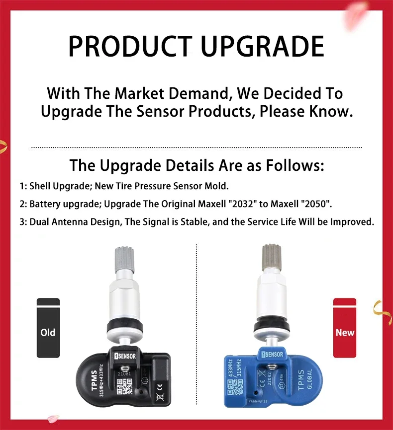 TPMS Programmable Sensor 315/433MHz 2in1 Metal Battery 2050 Tire Pressure Sensor Universal Unlimited Edit Compatible For AUTEL