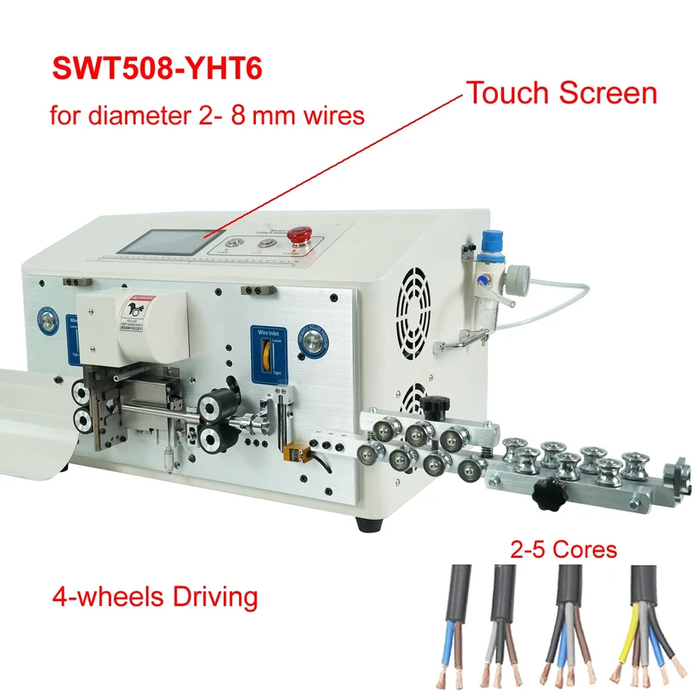 SWT508YHT6 5 Cores Wire Peeling Stripping Cutting Machine Touch Screen 2-11mm Double Skin Cable Sheath Stripper Cutter 220V/110V