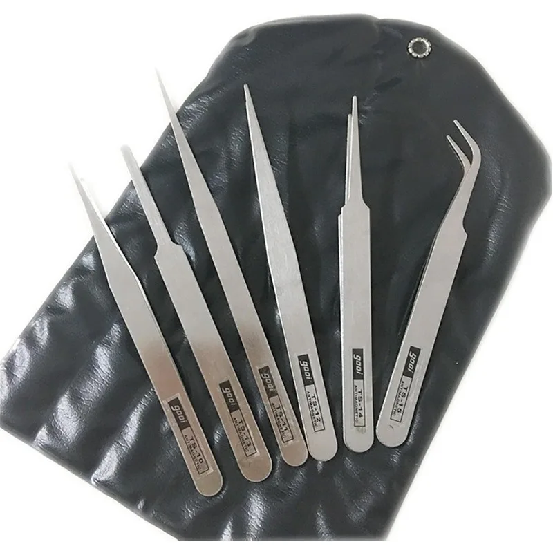 Stainless Steel Tweezers: Industrial Precision Repair Tool with Bent&Straight Tips, Ideal for Professional Repairs&DIY 6Pcs/Set