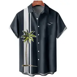 Chemise Hawaïenne à Manches Courtes pour Homme, Vêtement Vintage, Imprimé Arbre AMP, Streetwe, Vacances, Plage, Été