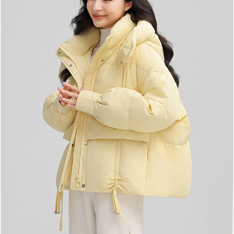 Veste courte en duvet de canard blanc pour femme, pardessus chaud, capuche, document solide, haute qualité, mode, hiver, 2025