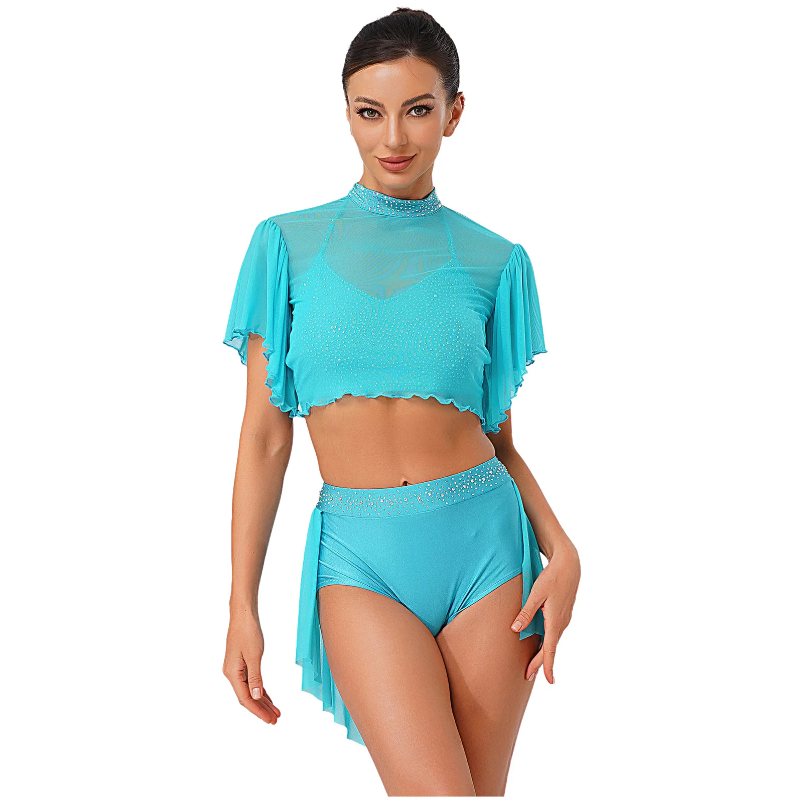 المرأة المعاصرة الرقص الأداء الغنائي زي الرقص وتتسابق سترة اقتصاص شبكة التستر القمم و متجنب السراويل مجموعات