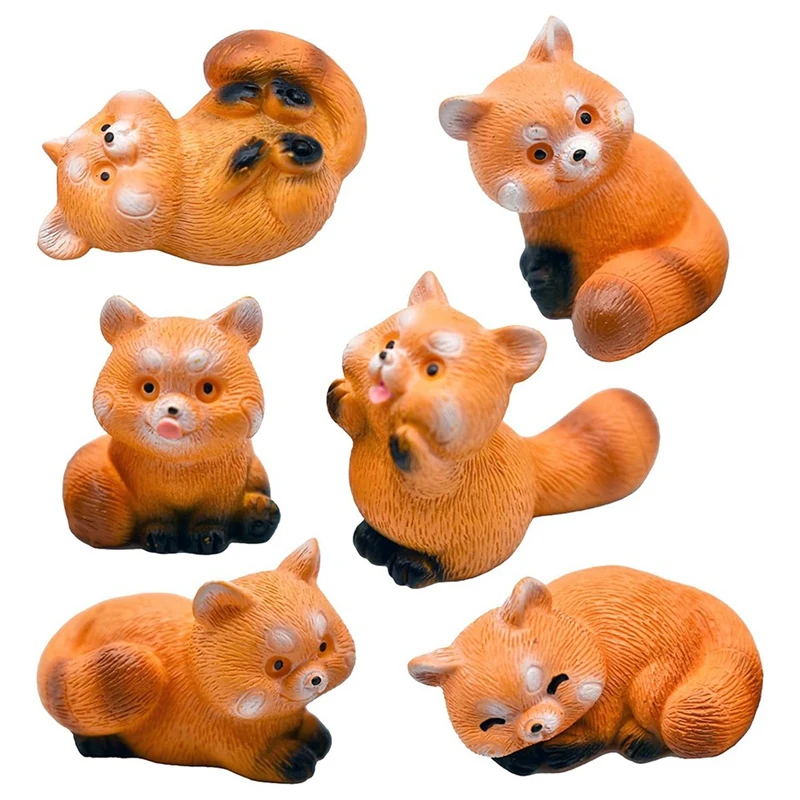 Miniature Small Raccoon Figurines 1 Inch Cartoon Mini Red Panda Figures Set Cute Resin Animal Cake Toppers Durable