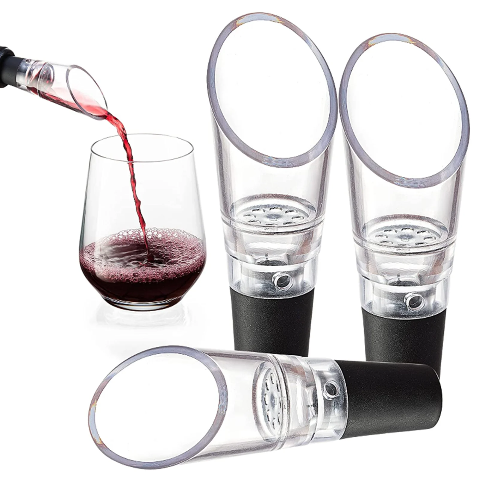 

3 piece wine aerator and Decanter pour, drip free and easy to clean, to improve flavour, enhance bouquet, rich finish and bubble