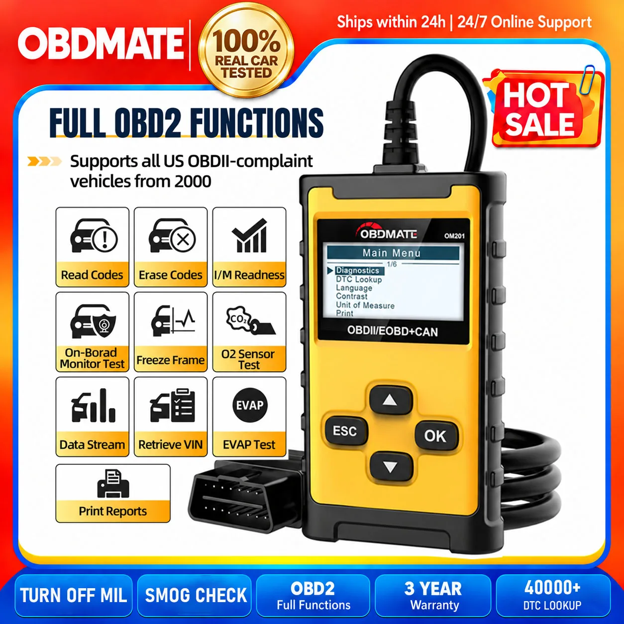 2026 Car OBD2 Scanner Diagnostic Tools Check Engine Fault Code Reader for 99% Cars Since 1996 Full OBDII Automotive Scanner
