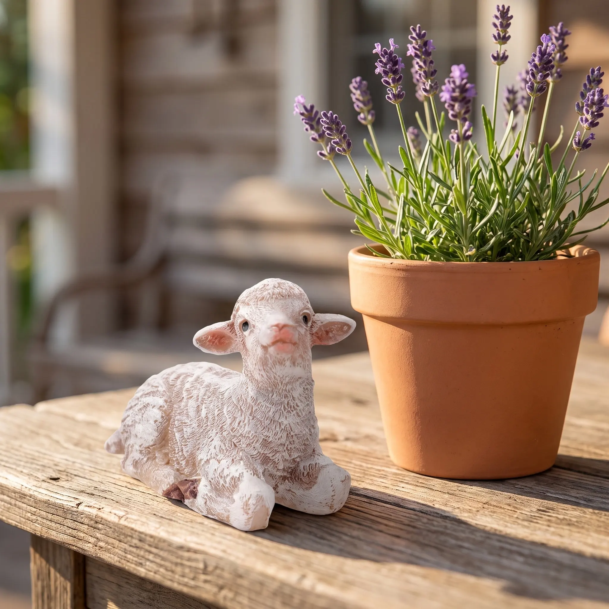 2Pcs Resin Khaki Sheep Ornament Emulation Lamb Home Garden Desktop Craft Decoration Lifelike Yard Adornment Home Ornament