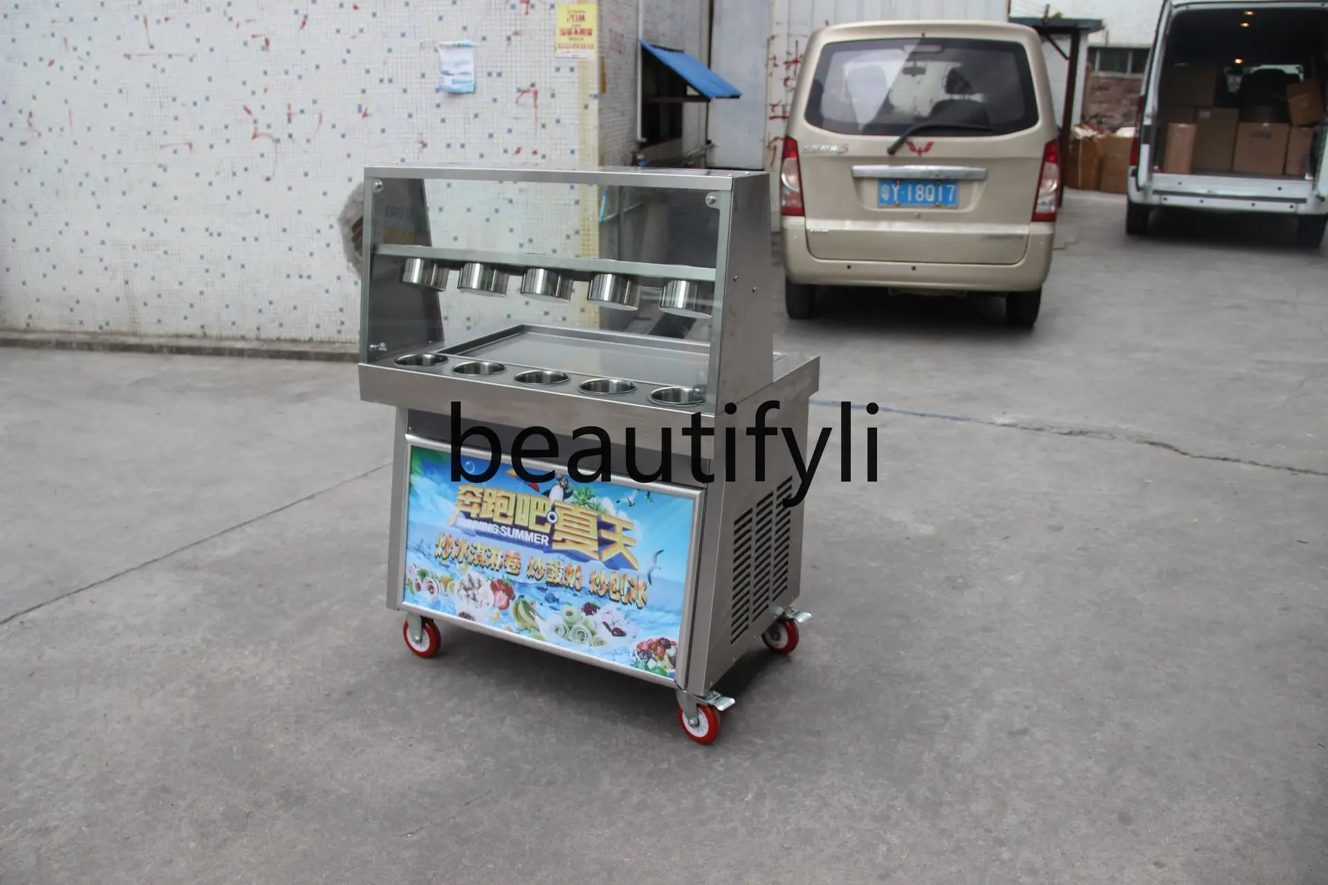 آلة الزبادي القلي التجارية آلة تقليب الثلج عصيدة الآيس كريم آلة لف آلة الثلج القلي