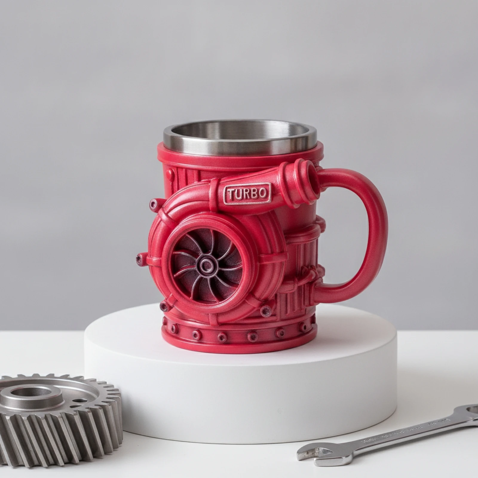 Turbocharger Mug Resin Engine Shaped Mug Drinkware Realistic Sturdy for Car Enthusiasts, Workshop, Office Desk