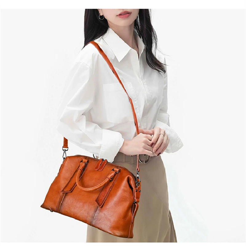 Highend Vintage A4 Coffee Black Brown Full Grain Genuine Leather Women Handbag Shoulder Messenger Bag Tote Large Capacity M907