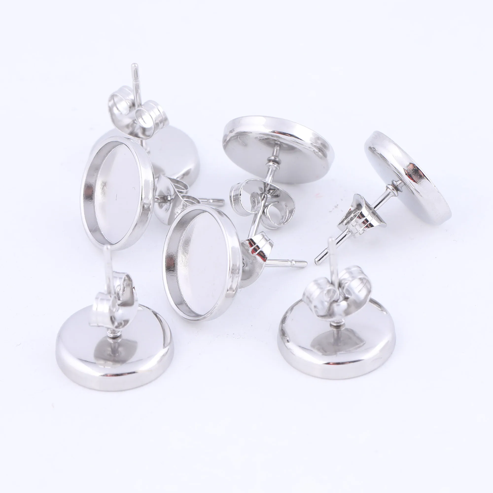 10pcs 10mm Cabochon Earring Base Studs Stainless Steel Earring Bezel Setting Blanks Gold Plated Diy Jewerly Making Supplies