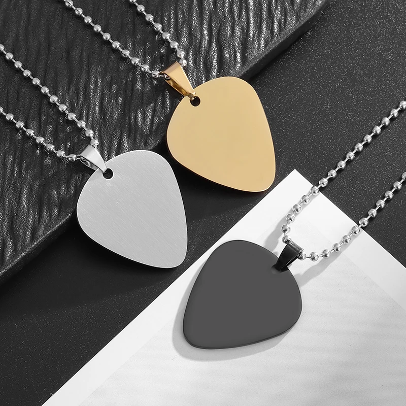 Exquisite Stainless Steel Guitar Pick Couple Pendant Necklace Men and Women Glossy Simple Fashion Jewelry Accessories