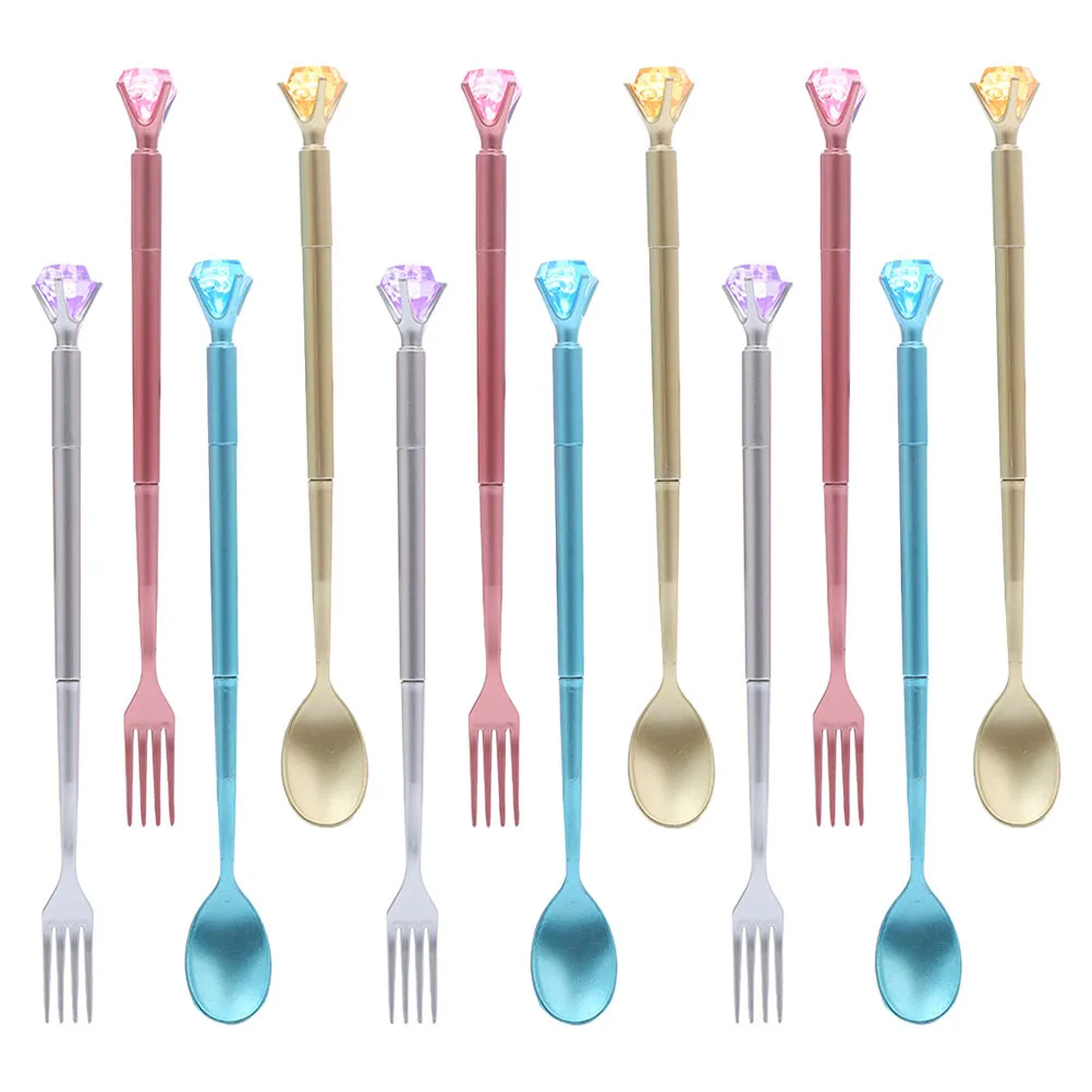 

12Pcs Diamond Tableware Designed Gel Pens Creative Fork Spoon Shape Smooth Writing Students Office Supplies Water Resistant