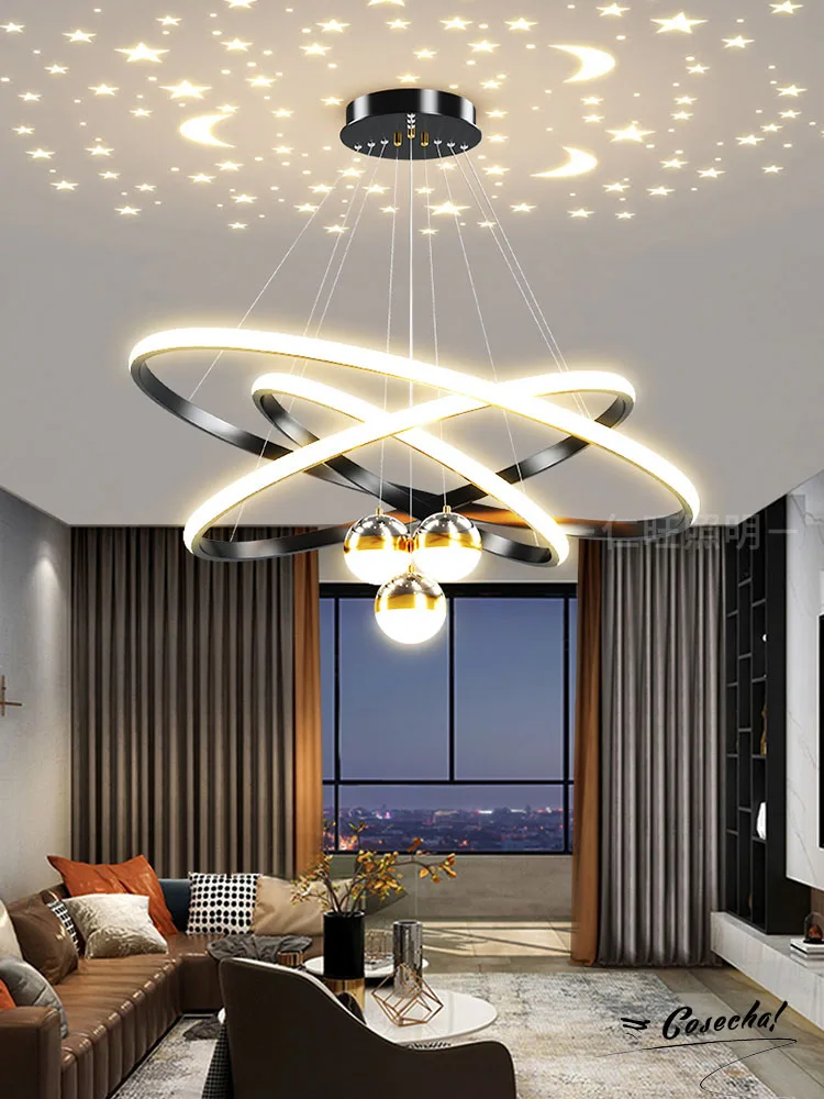 

LED Black Ceiling Chandelier Modern Lighting 140W Dimmable Remote Control Gold Ring Chandeliers For Bedroom Dining Living room