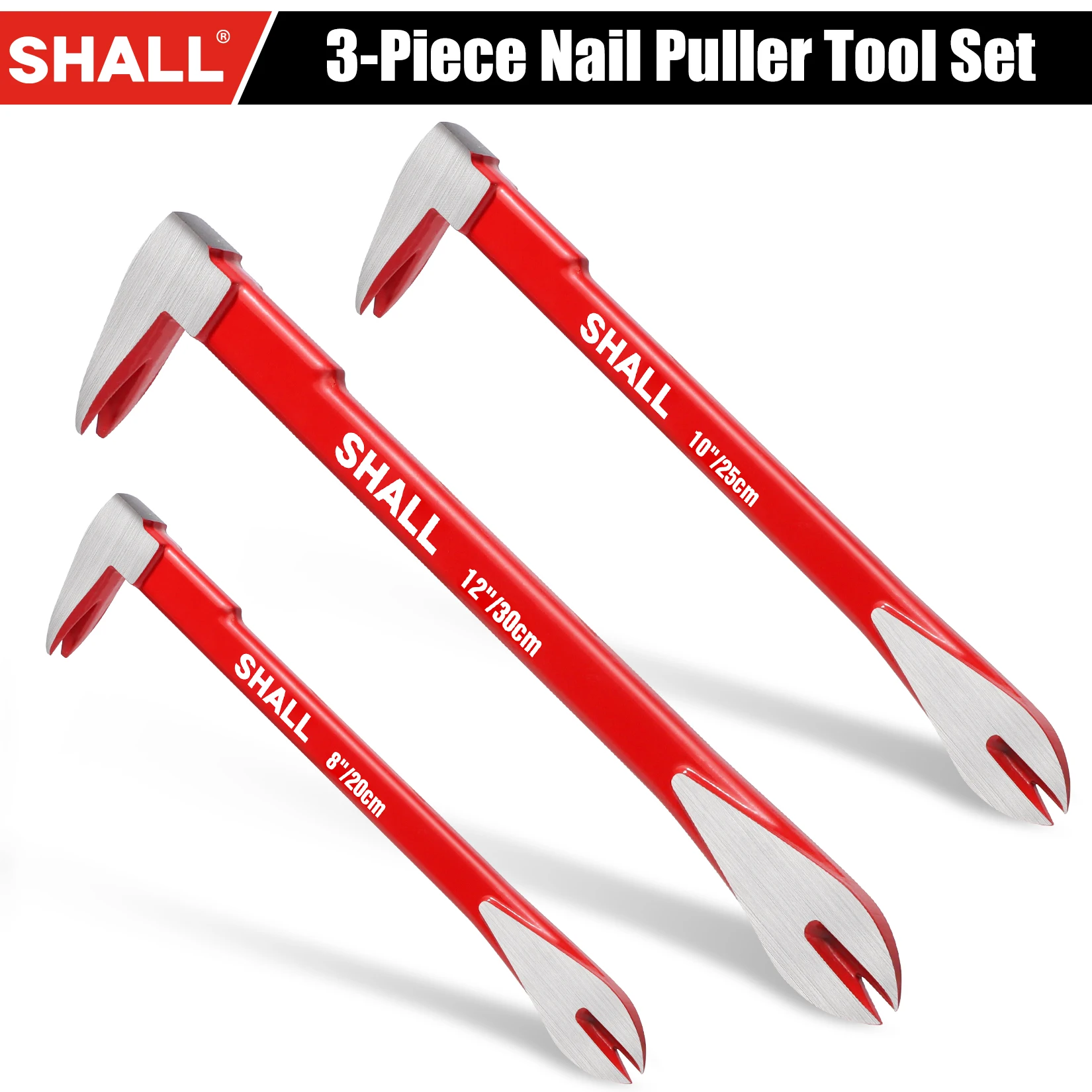 SHALL 3-Piece Nail Puller Tool Set 12’’10’’8’’Heavy Duty & Mini Cats Paw Pry Bar Crowbar Tool for Home Remolding & Woodworking