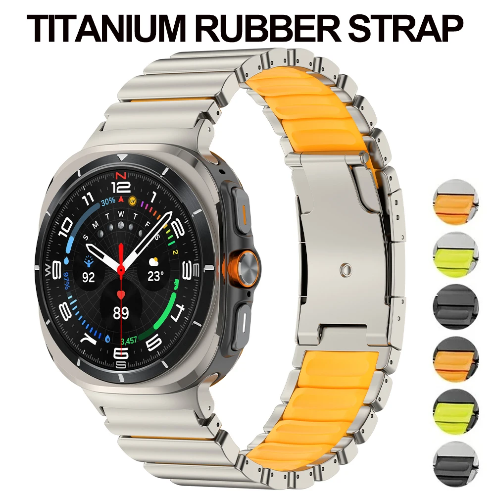 Pulseira de Borracha de Titânio para Samsung Galaxy Watch 7 Ultra 47mm/Ultra 2025, Pulseira Esportiva para Samsung Watch 8 40mm 44mm 8 Classic 46mm