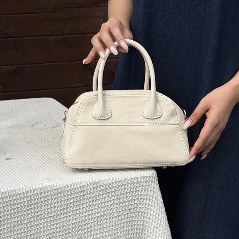 Shell hand bag 2026 new, niche high-end bowling bag, genuine leather shoulder messenger bag