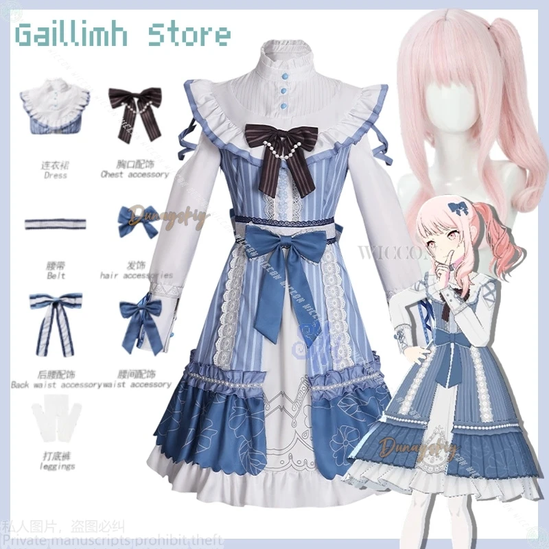 

Game Project Sekai Anime Costume Akiyama Mizuki FES Cosplay Kawaii Blue Lace Cake Dress Lovely Bow Lolita Sweet Girls Halloween