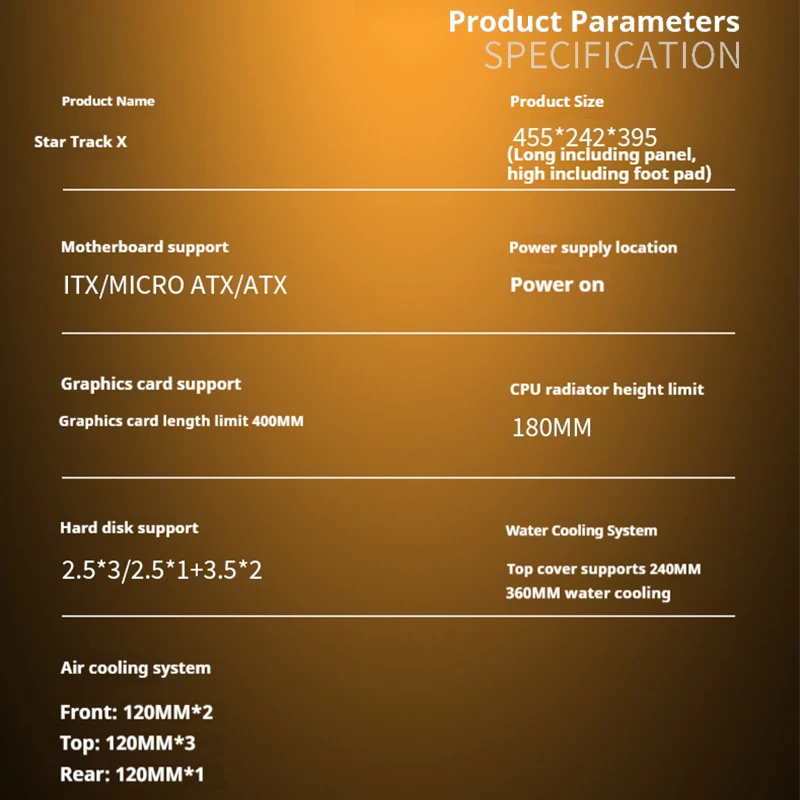 HESTART Star Track X Glass Side Transparent TYPE-C ATX Motherboard Supports 360/240 Water Cooled Desktop Computer PC gaming case