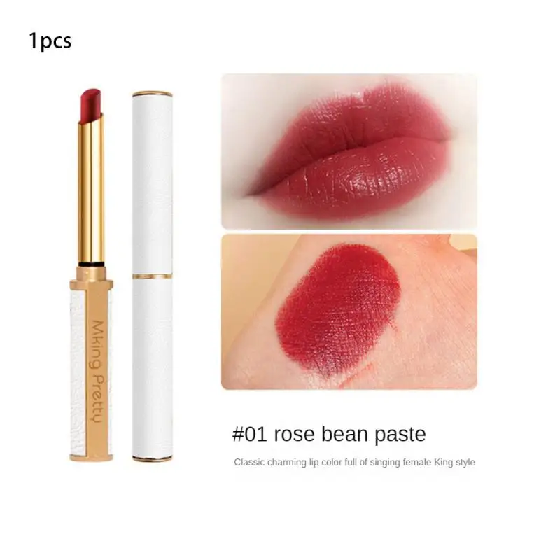 6 Colors MKING PRETTY Small White Thin Tube Lipstick White Tube Gilded Sheepskin Waterproof Non-stick Cup Lipsticks Makeup