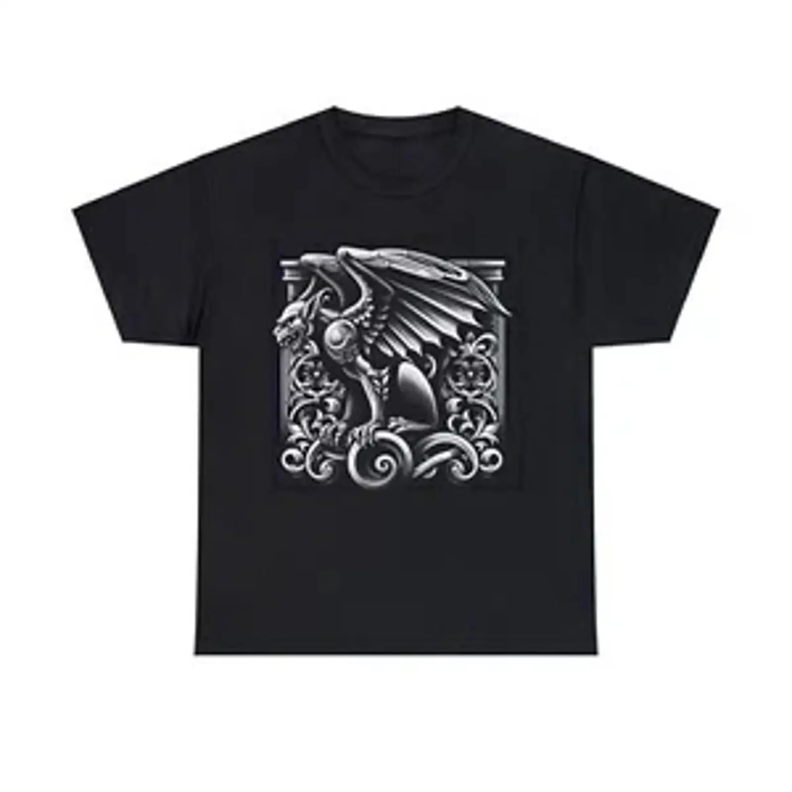 T-Shirt für Erwachsene, Art-Deco-Stil, bedrohlicher Gargoyle, Retro-Vintage-Stil, Gothic-Stil, schwarz, Vintage-Stil, gewaschen, weich, grafisch, atmungsaktiv, stilvoll