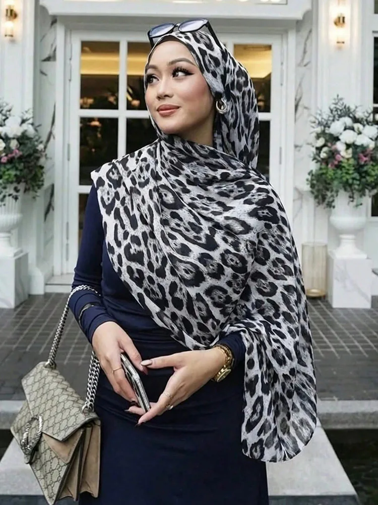 

Роскошный женский шарф с леопардовым принтом, весенний мусульманский хиджаб, мягкий вуалевый платок для Рамадана, повязка на голову, шейный платок, шаль, накидка