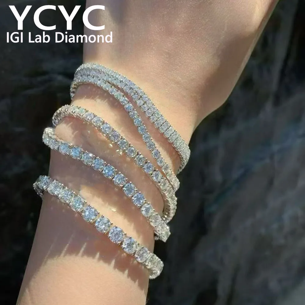 Теннисный браслет из белого золота 14K/9K, 2.5 мм, 3 мм, 3.8 мм, 4.3 мм, с круглыми бриллиантами VVS-VS DEF, высокое качество, для женщин ﻿