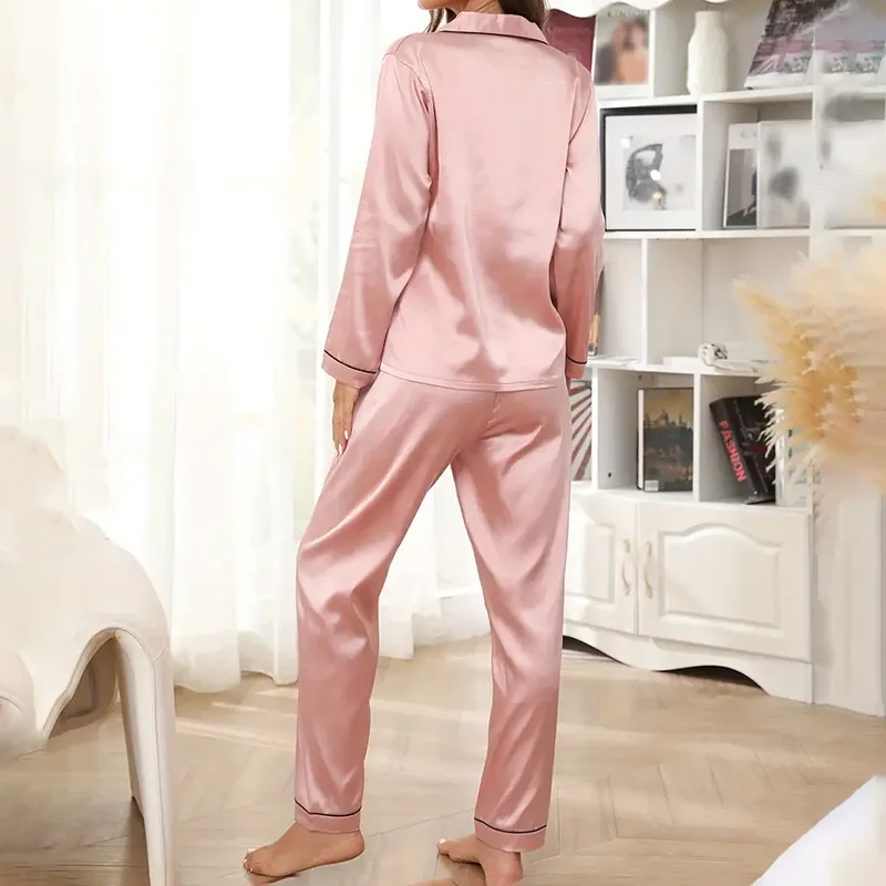 Luxuriöser Satin-Pyjama für Damen, Pyjama-Set, Umlegekragen, Knopfleiste, Oberteile und Hosen, Nachtwäsche und Loungewear für den Sommer, Heimkleidung, Anzug – Detail 6