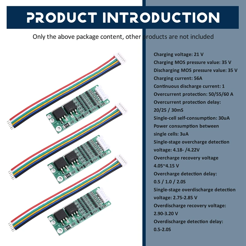 3 pces 5S 16v 18.5v 15a li-ion placa de proteção da bateria de lítio com sobrecarga excessiva proteção contra curto-circuito