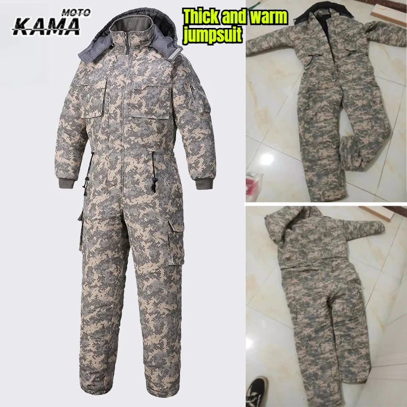 

Waterproof Jumpsuit Men Women One-Piece Winter Ski Down Parka Jumpsuit Outdoor Sports Camouflage Jacket Warm Hooded Overalls