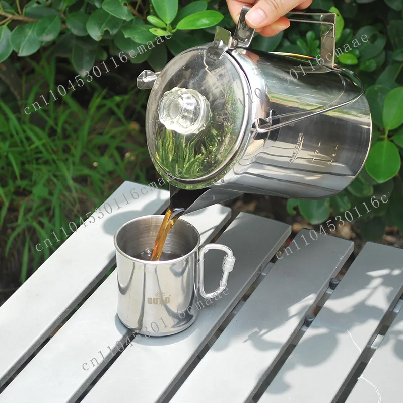 Camping American Distilled Extraction Coffee Pot Stainless Steel 9 Cup Outdoor Home Brewing Mocha Coffee Pot
