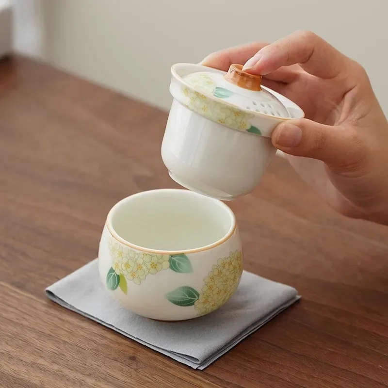 Designer Flower Handmade Gift Tool Elegant Chinese Hydrangea Travel Tea Set Outdoor Portable Quick Cup Outing Kung Fu Tea Set