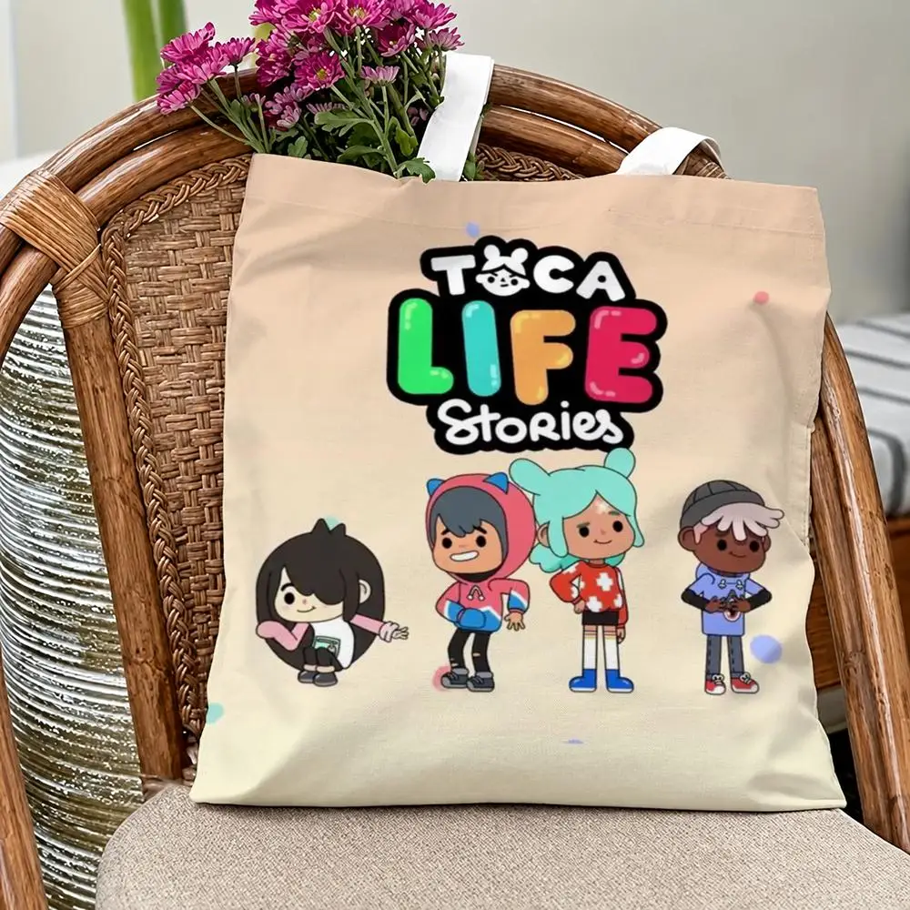 Cute Game Toca Life World Storage Bags Eco Canvas Tote Odorless Reusable Double Print Shopping Bag