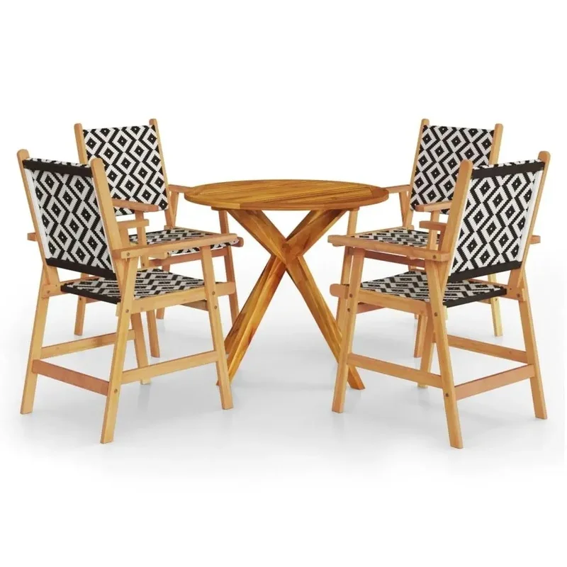 

5 Piece Brown Solid Acacia Wood Poly Rattan Outdoor Dining Set