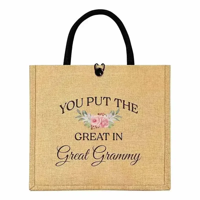 SR12 Great Tote Bag, Gifts Grammy Burlap Tote Bag, Gifts for Great Grandma Grammy