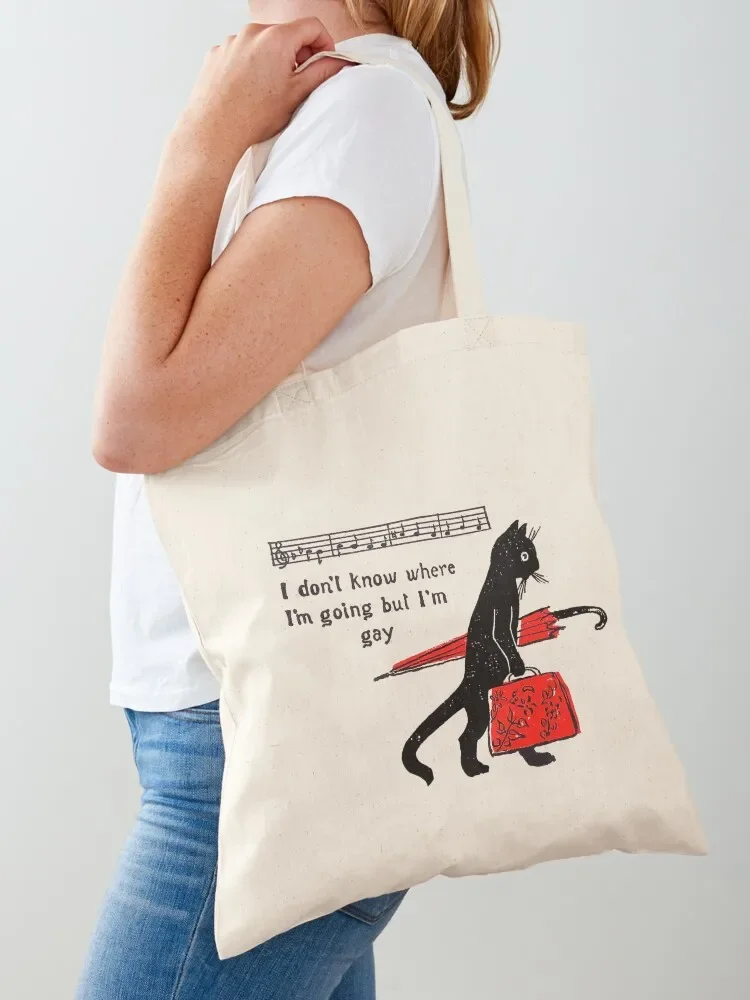 

I don't know where I'm going but I'm gay cat meme Tote Bag canvas shopping bag free delivery bags tote bag men for beach