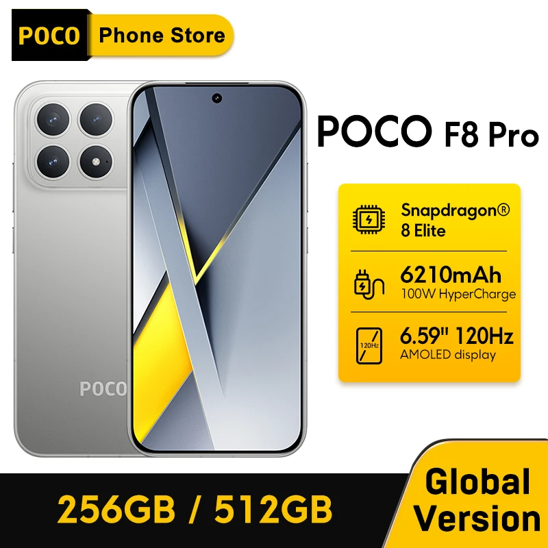 Смартфон POCO F8 Pro 5G Global Version 256 ГБ 512 ГБ Snapdragon ®   8 Elite 6,59 дюйма, 120 Гц, AMOLED-дисплей HyperRGB, камера 50 МП, NFC