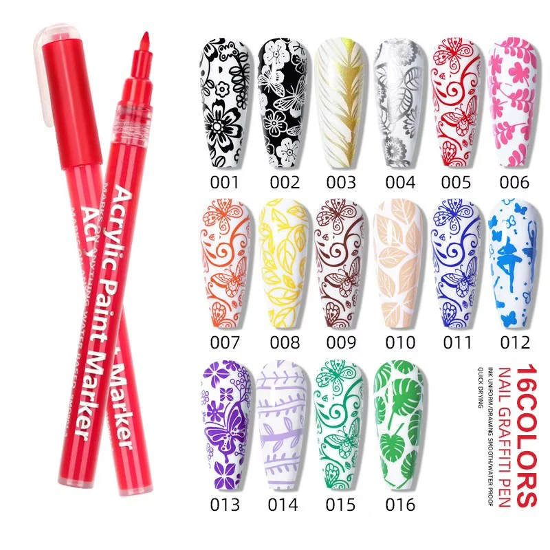 매니큐어 그리기 낙서 그림 펜 블랙 골드 컬러 3D 꽃 패턴 네일 아트 도구 방수 라이너 브러시 DIY 추상 라인