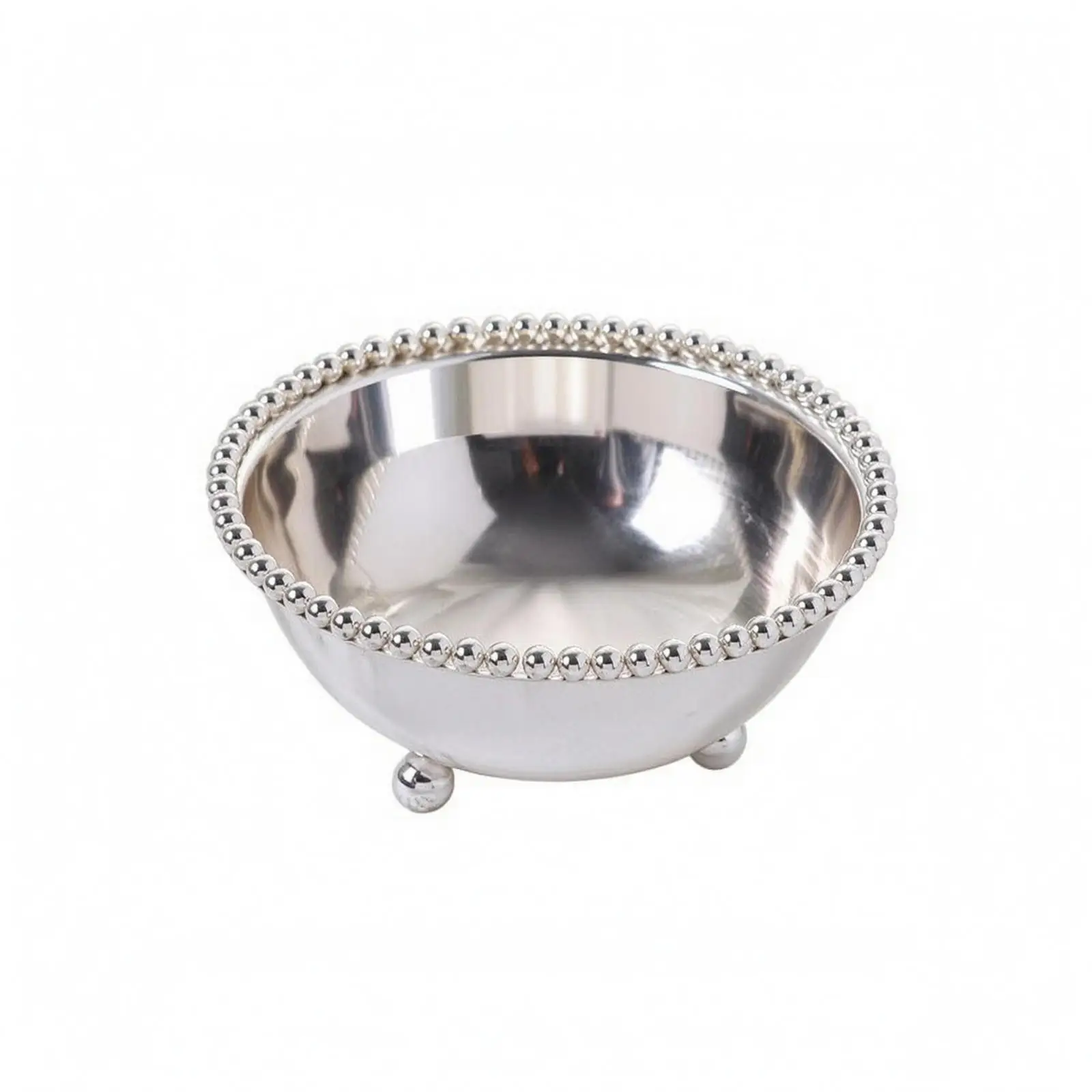 Footed Dessert Bowl Reflective Beaded Bowl Silver Serving Dish