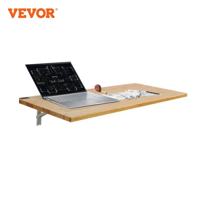 VEVOR Wall Mounted Folding Table, Wall Mount Drop Leaf Table, Wooden Floating Desk with Iron Bracket, Fold Down Desk for Spaces