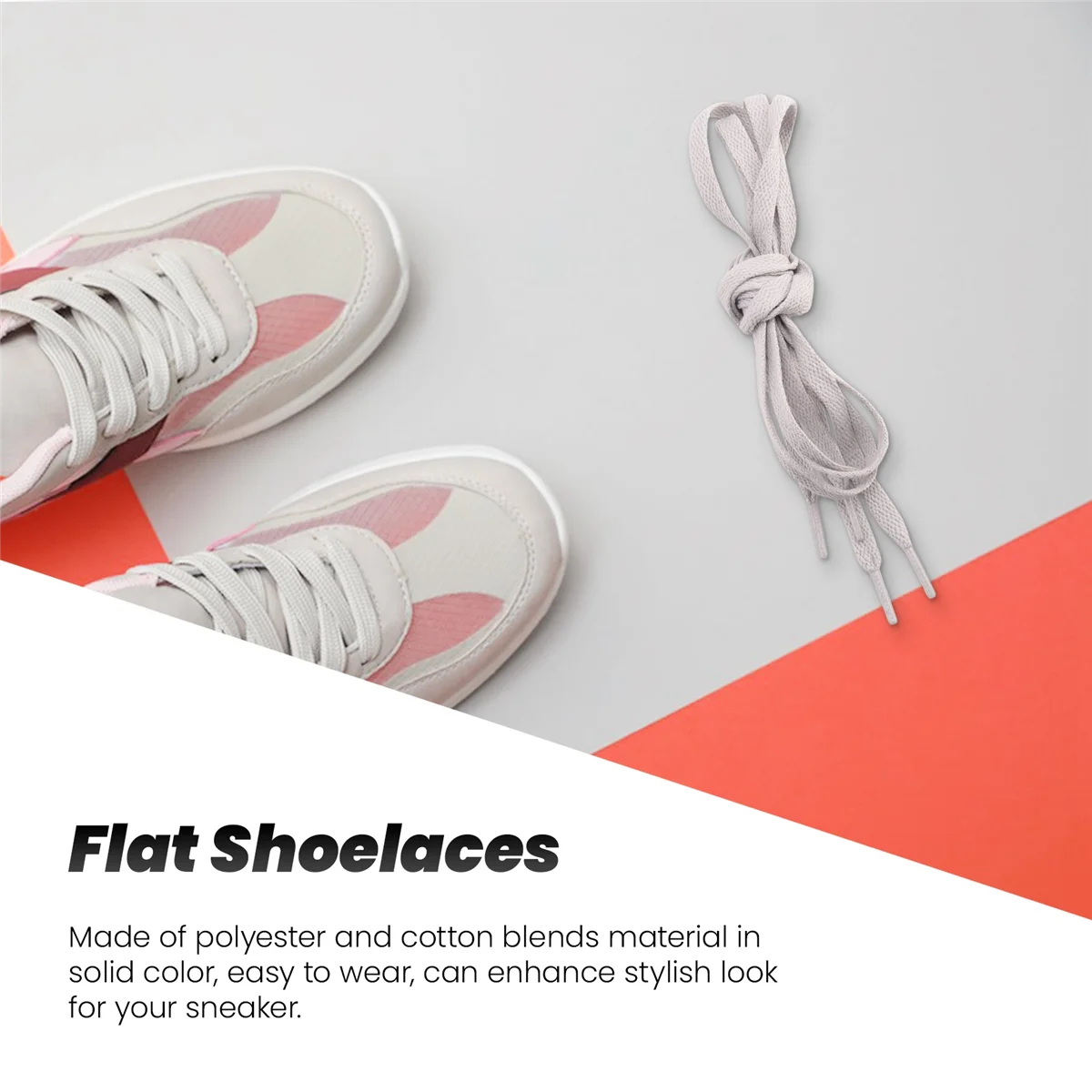 New Trainers Plastic Tips 52.4 Long Grey Flat Wide Shoe Laces Strings 2pcs