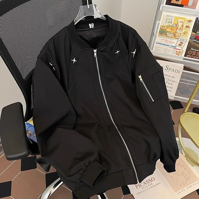 

Casual American Sle Baseball Jaet for Men Youth Trendy Design Waterproof Polyester Long Sve Zipper Closure No Hat