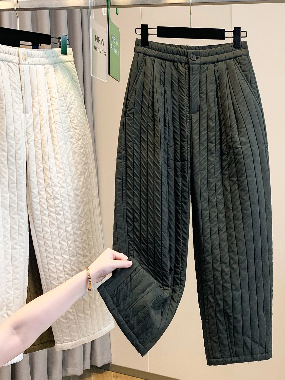 Casual Cotton Harlan Pants Women's Lightweight Warm Outerwear Windproof Straight Leg Trousers Fashionable Simple Stitched Str...