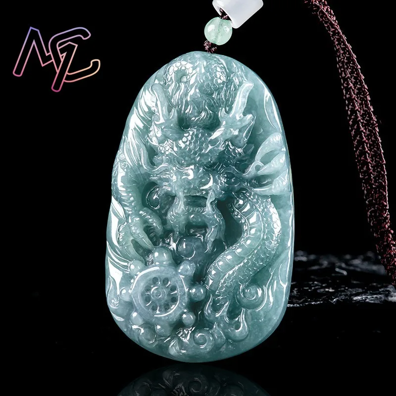 Blue Natural Jade Dragon Pendant Necklace Real Jadeite Jewellery Carved Gemstone Fashion Charm Lucky Amulet Gifts for Women Men