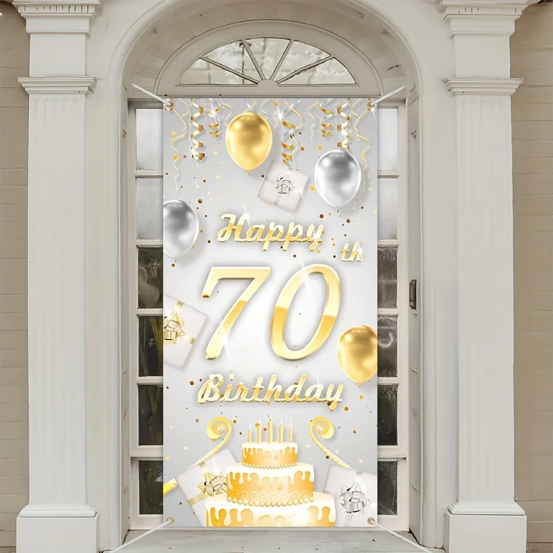 لافتة عيد ميلاد سعيد، مجموعة أبواب تحمل شعار 70 عامًا، لوازم حفلات عيد الميلاد الخارجية والداخلية