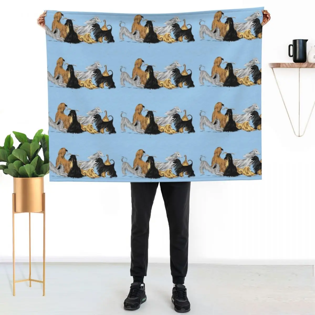 Afghan hounds, on blue Throw Blanket for winter Sofa Throw Winter beds Plaid Decoratives Retros Blankets